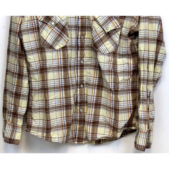 American Eagle Vtg Slim Fit Mens Sz L Plaid Collared Pearl Snap Western Shirt - Picture 3 of 10
